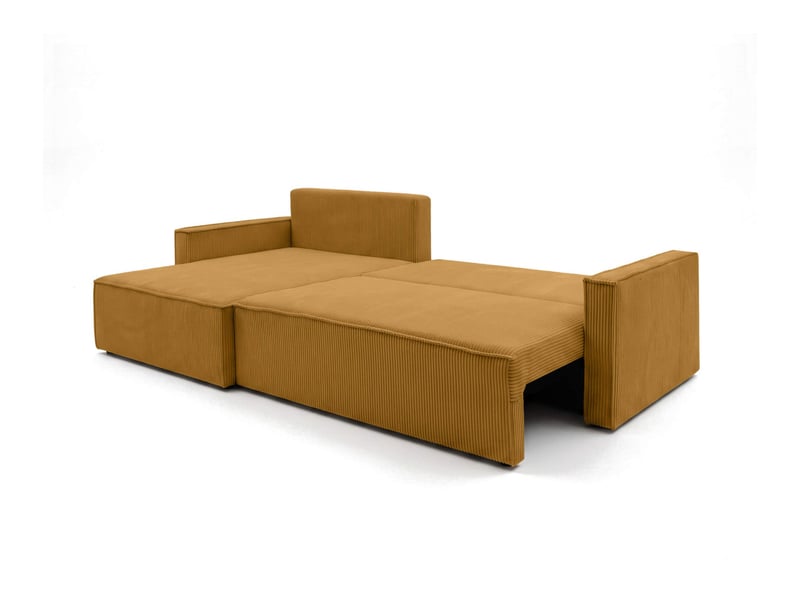  Farah - canapé d'angle max réversible et convertible 5 places accoudoirs slim en velours côtelé  - Conforama C