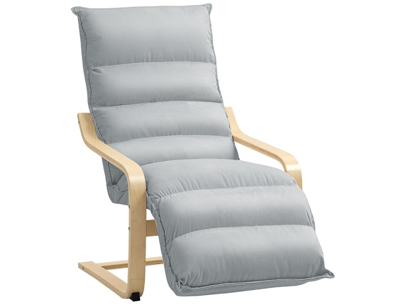  Fauteuil relax avec repose-pieds réglable en bois de bouleau tissu gris clair  - Conforama A