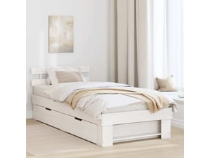 Lit adulte, lit simple, cadre de lit avec tête de lit blanc 90x200cm pin massif cf2245