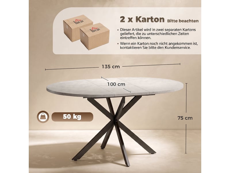 Table à manger extensible 4 à 6 personnes mdf et acier gris 100-135x100 cm - Conforama C