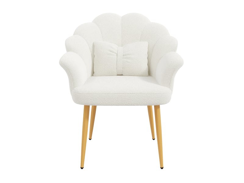  Lot de 4 fauteuils de salle à manger 64x65,5x85 cm en tissu blanc, pieds dorés  - Conforama E