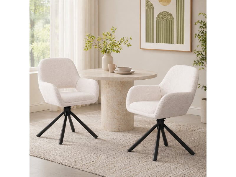 Lot de 2 chaises de salle à manger pivotantes,avec accoudoirs,tissu sherpa,blanc - Conforama B
