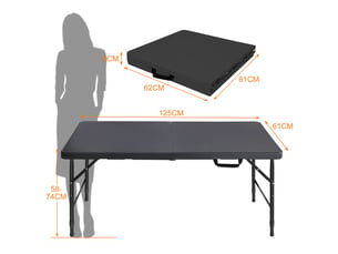 Table pliante 125x61x74 cm à hauteur réglable métal noir