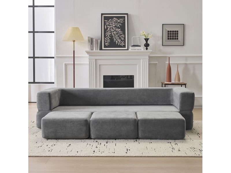 Canapé de sol convertible modenvie 3 places modulable en chenille gris 201 x 75,5 x 50 cm - Conforama D