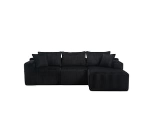 Canapé modulaire avec méridienne 257x160x62 cm velours côtelé noir 5 coussins et 2 places séparables