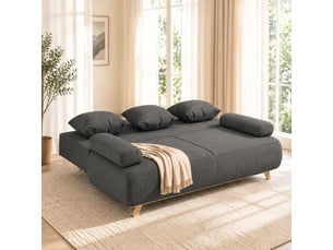 Canapé droit convertible <strong>DESMIU</strong> <strong></strong> 3 places Velours côtelé gris avec coffre de rangement
