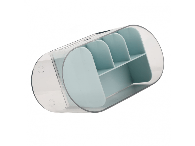  Organiseur de maquillage de bureau transparent à compartiments pour cosmétiques et soins de la peau (bleu)  - Conforama E
