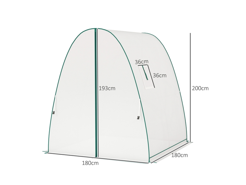  Serre voûtée avec sacs de sable et bâche plastique, 2 portes enroulables, fenêtres en filet, portable, 1,8 x 1,8 x 2 m, blanche  - Conforama E