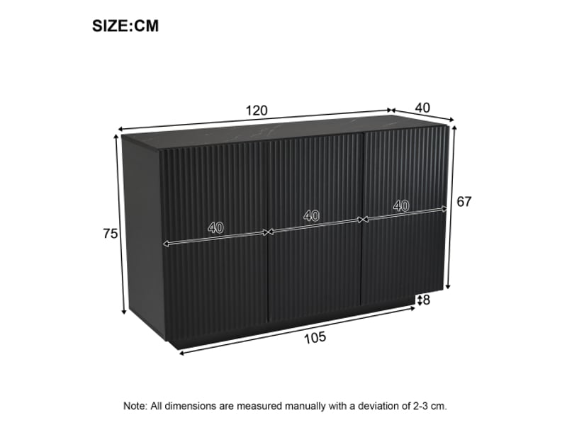  Buffet 3 porte(s) 0 tiroir(s) - 120 cm noir led mdf buffet noir - Conforama C