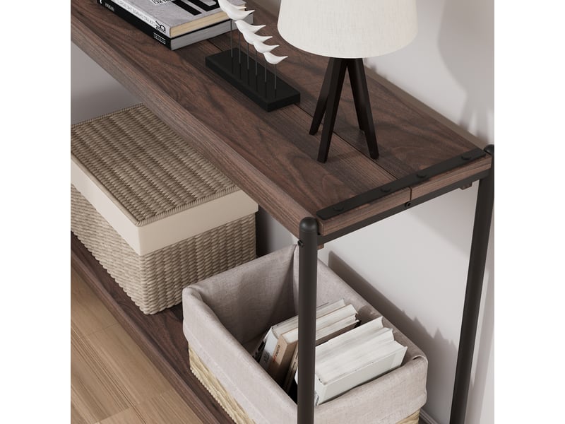  Table console d'entrée, table de hall, meuble de rangement 2 niveaux, 100 x 35 x 65 cm, noyer foncé  - Conforama D