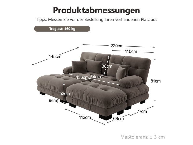 Canapé modulable 2 places cloud en chenille marron avec 2 ottomans - Conforama C