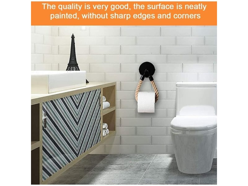  Porte-papier toilette et serviette corde chanvre noir. Idéal salle de bain et cuisine, support fixe et pratique. Design naturel et robuste.  - Conforama D