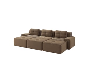 Canapé d'angle ulevr modulable 3 places avec fonction couchage et 3 poufs, velours côtelé marron, 293 x 177 x 69 cm