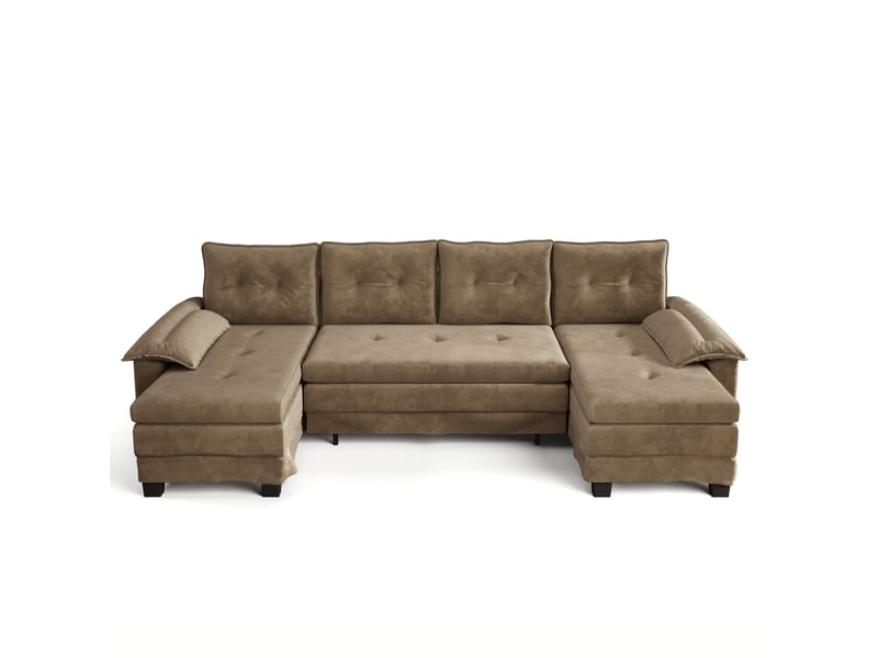 Fauteuil panoramique en chenille khaki, canapé salon moderne à structure modulaire et chargeur usb intégré - Conforama A