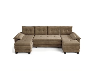 Fauteuil panoramique en chenille khaki, canapé salon moderne à structure modulaire et chargeur usb intégré