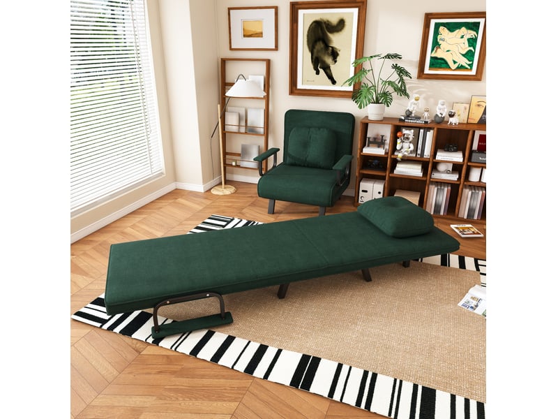 Fauteuil relax inclinable à 5 positions avec dossier 180° et supports dépliables en chenille vert foncé - Conforama B