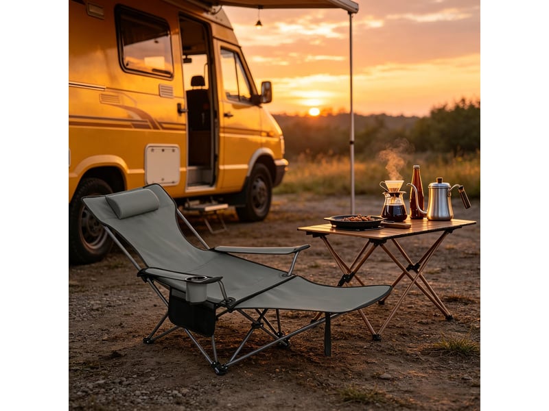  Fauteuil de jardin 2-3 cm assise inclinable dossier réglable repose-pieds extensible appui-tête pliable transportable léger 4 kg tissu oxford 600d tube acier 16 mm  - Conforama E
