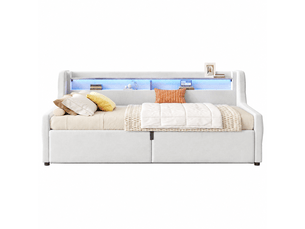 Lit coffre 90x200 cm ULQENI   coloris beige
