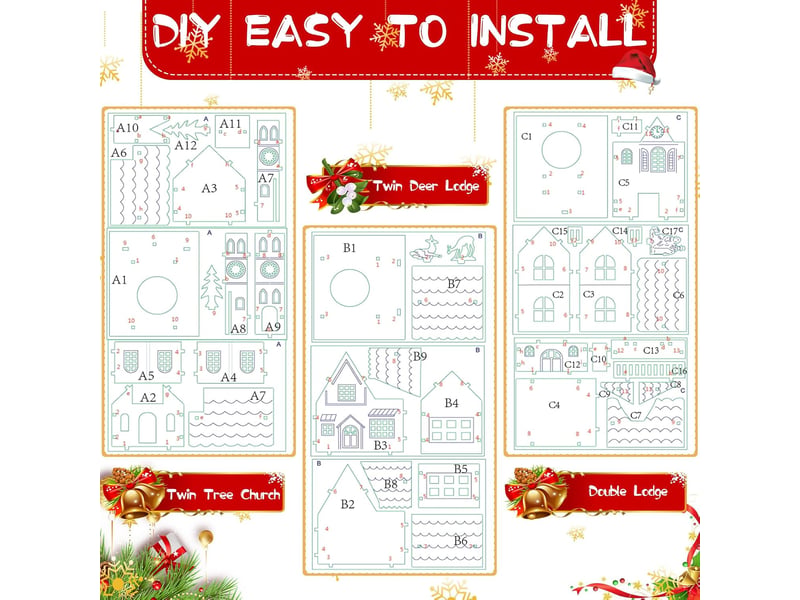  Maison village de noel miniature avec des lumières décoration de table de vacances de noël 3pcs  - Conforama E