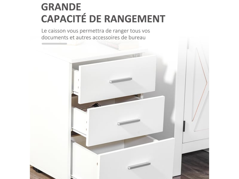  Caisson de bureau rangement bureau sur roulettes 3 tiroirs verrouillables blanc 40 x 40 x 61,5 cm  - Conforama R
