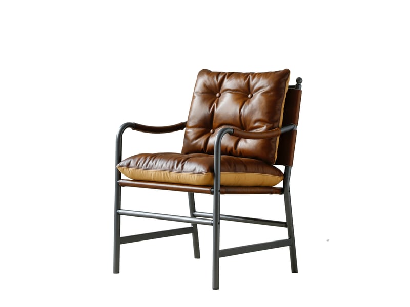  Fauteuil d'appoint avec accoudoirs, assise et dossier confortables, cadre en métal, en cuir véritable marron  - Conforama A
