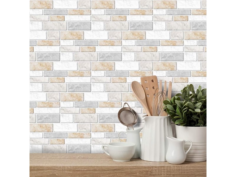 Autocollant effet carrelage mural pour décoration intérieure salon, cuisine 24pcs - Conforama E