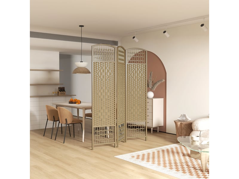  Paravent pliable à 3 panneaux en corde de papier, 120x170 cm, style naturel pour chambre  - Conforama D