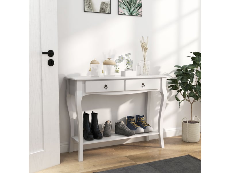  Console d'entrée moderne avec 2 tiroirs, en bois, 100 x 33 x 75 cm, blanche  - Conforama C