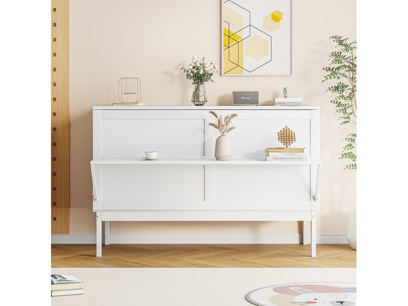  Lit escamotable vertical 140x200 cm avec sommier à lattes, blanc, gain de place  - Conforama E