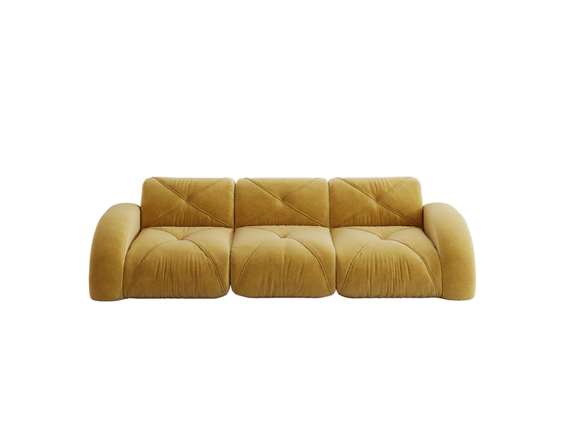  Canapé modulable 3 places 281x95x76 cm, sans montage, dossier ergonomique, assise spacieuse, revêtement en chenille, jaune  - Conforama A