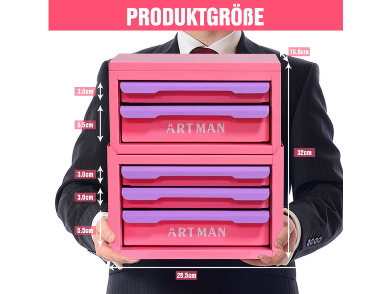  Meuble de rangement avec 5 tiroirs empilables pour bureau et coiffeuse, en acier rose et violet, 36 × 24 × 39 cm  - Conforama D