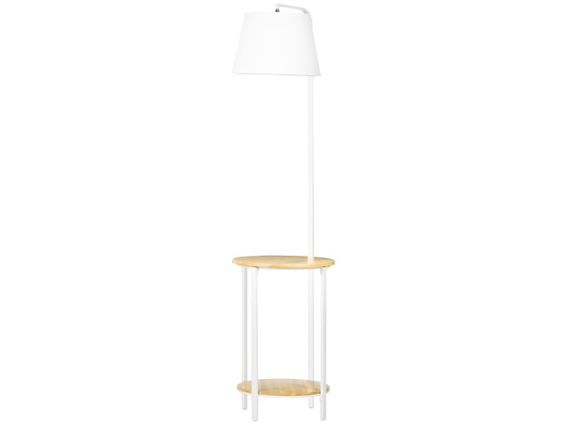  Lampadaire moderne avec table d'appoint, abat-jour en lin, interrupteur au pied, pour salon et chambre, 43 x 39,5 x 162 cm, blanc  - Conforama B