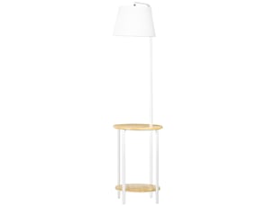Lampadaire moderne avec table d'appoint, abat-jour en lin, interrupteur au pied, pour salon et chambre, 43 x 39,5 x 162 cm, blanc