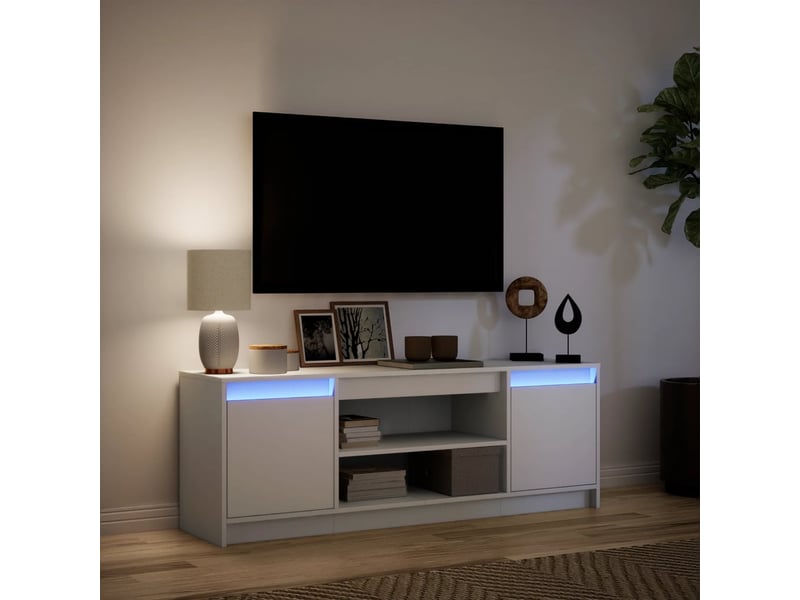  Meuble tv - banc tv - meuble de rangement avec led blanc 139,5x34x50 cm bois d'ingénierie  - Conforama E