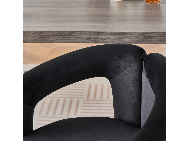  Lot de 4 chaises de salle à manger avec accoudoirs, mousse, velours couleur noir, design moderne  - Conforama E