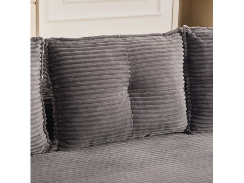  Canapé-lit convertible 3 places 232x98x80 cm avec 2 coussins décoratifs, poches et porte-gobelets, velours côtelé, gris  - Conforama E