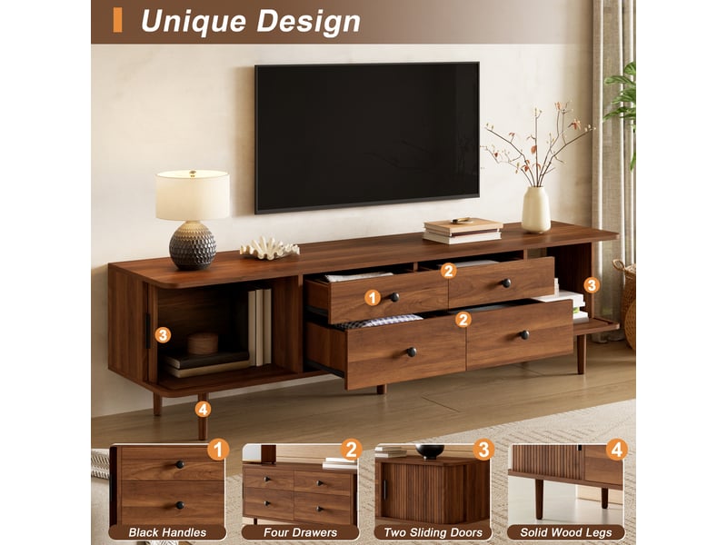  Meuble tv 165 cm 4 tiroirs et 2 portes coulissantes mdf coloris noyer N621P508008N - Conforama D