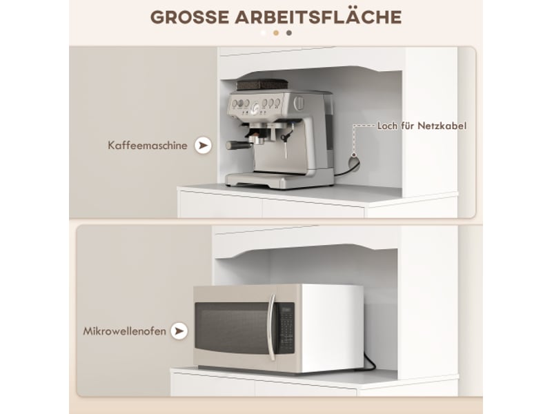  Buffet haut blanc avec meuble micro-ondes, 2 placards, 2 tiroirs et étagères réglables anti-basculement  - Conforama E
