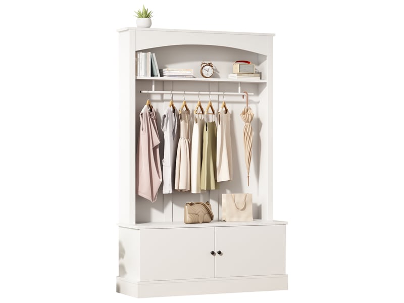  Vestiaire d'entrée avec banc à chaussures, meuble de rangement pour couloir et penderie multifonction 5 en 1, 120x40x190 cm, blanc  - Conforama A