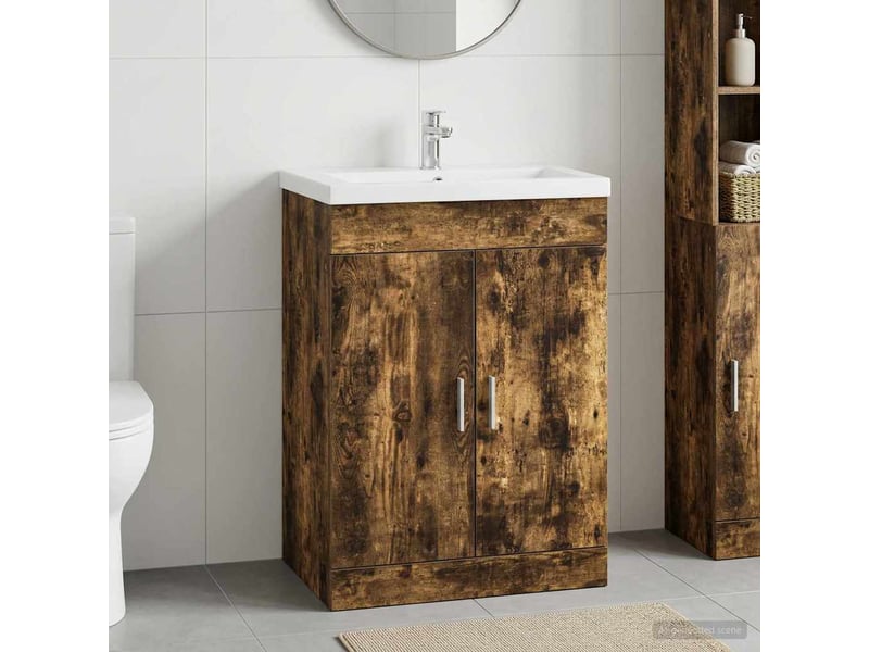  Meuble sous lavabo de salle de bain, commode chêne fumé shl4091  - Conforama B