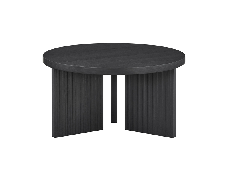  Table basse ronde compacte à pieds rainurés pour salon, chambre ou bureau, en mdf noir pour intérieur  - Conforama A