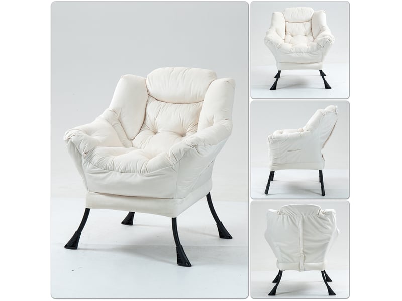  Fauteuil relax ulevr avec soutien de la nuque et poche latérale, structure en métal, 75 x 80 x 85 cm, blanc cassé  - Conforama E