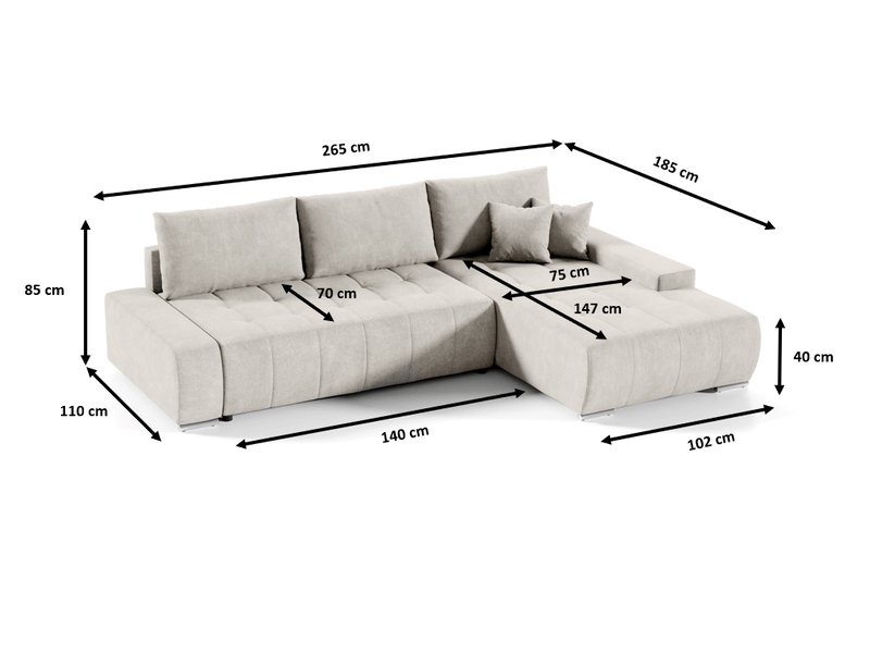  Canapé d'angle convertible velutti l velours aston noir, méridienne droite avec coffre  - Conforama D