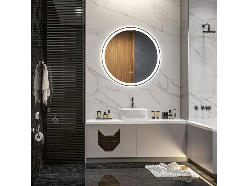  Miroir rond lumineux led de salle de bain ø 70 cm mural avec éclairage 3 couleurs interrupteur tactile 23w blanc argent  - Conforama C