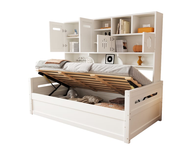  Lit coffre 90x200cm coloris blanc bois massif lit enfant blanc - Conforama A