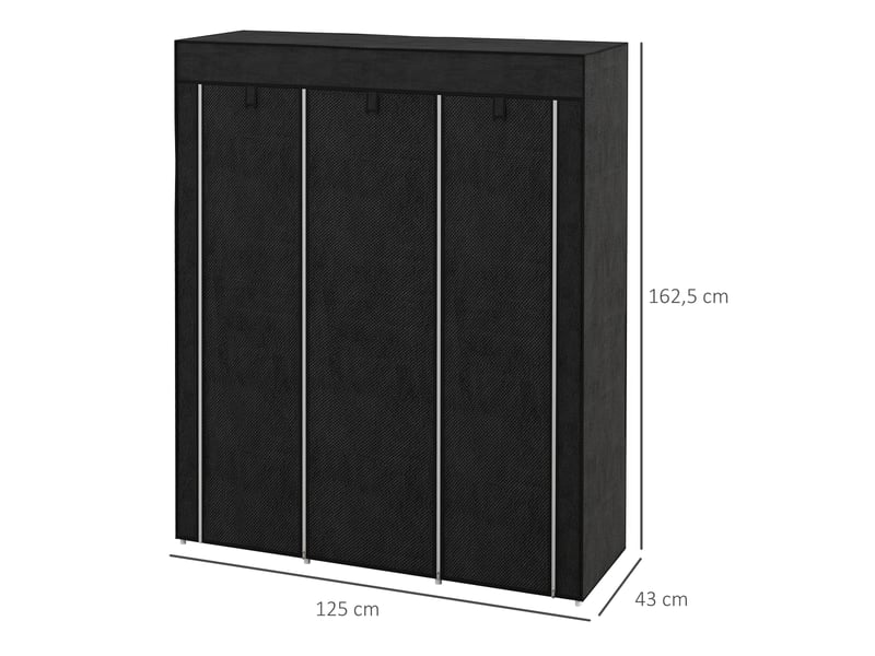  Armoire en tissu pliable avec 2 penderies, 8 étagères et housse de protection zippée, 125 × 43 × 162,5 cm, noir  - Conforama C