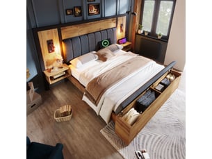 Lit avec rangement 180x200 cm <strong></strong>  <strong></strong> coloris bois clair