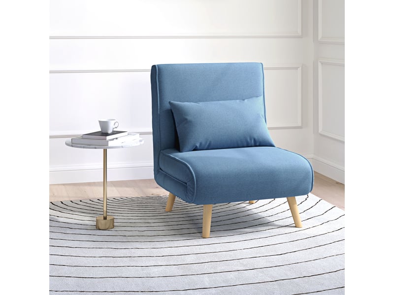  Fauteuil convertible design scandinave - coussin - bois tissu bleu  - Conforama B