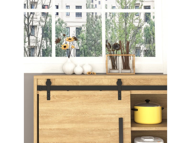Rail de porte coulissante simple en acier carbone noir 200x6x18 cm avec accessoires, système coulissant moderne pour intérieur et habitation - Conforama E