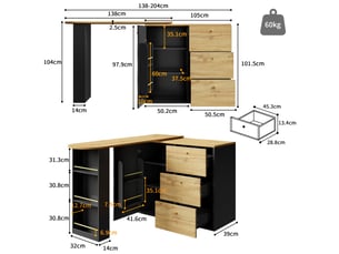 Table de bar extensible et mobile 138-204×39×104 cm, rotative à 360°, îlot de cuisine haute avec rangement, buffet moderne